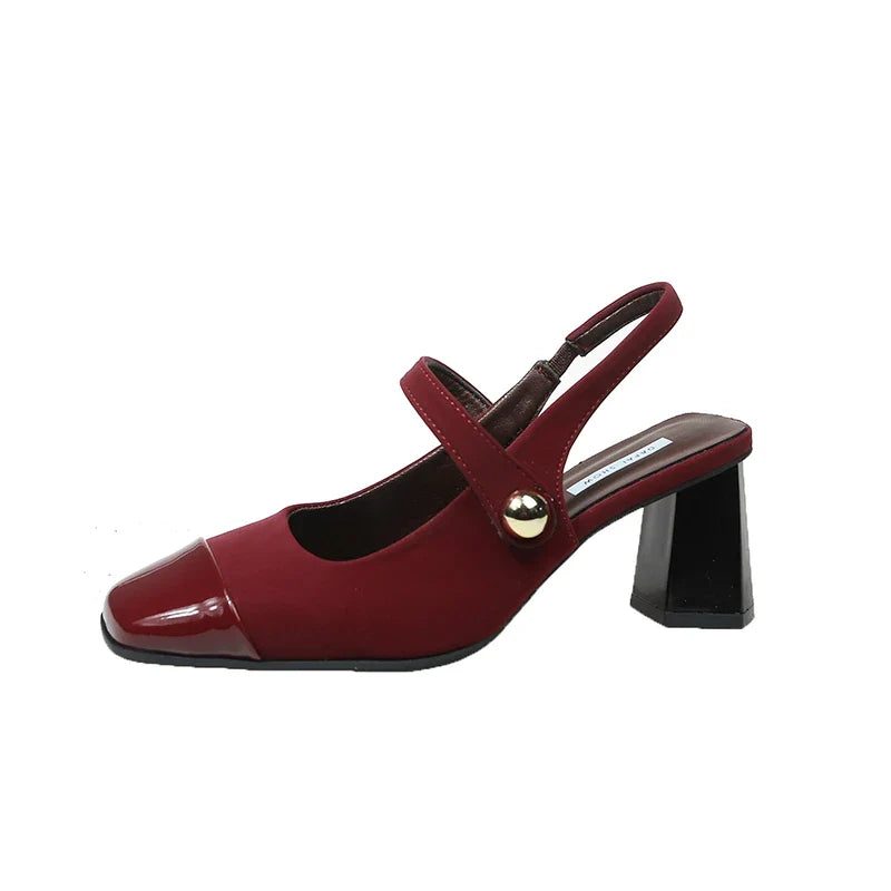 Leather Toe Block Heel