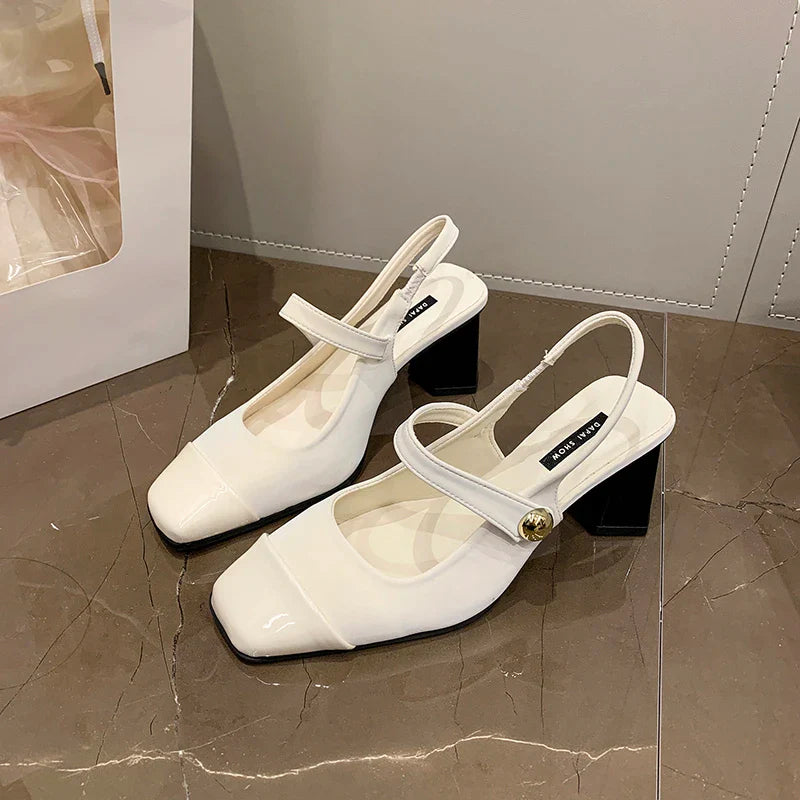 Leather Toe Block Heel