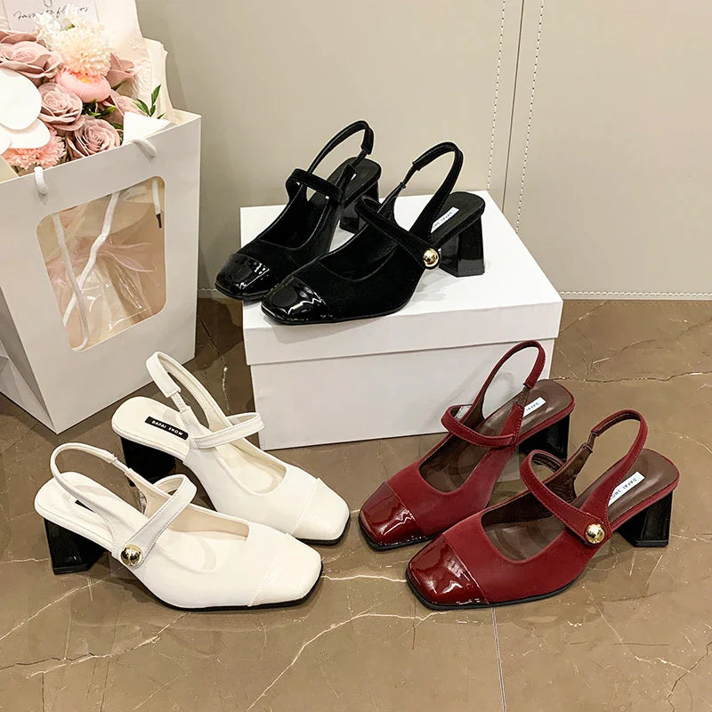 Leather Toe Block Heel