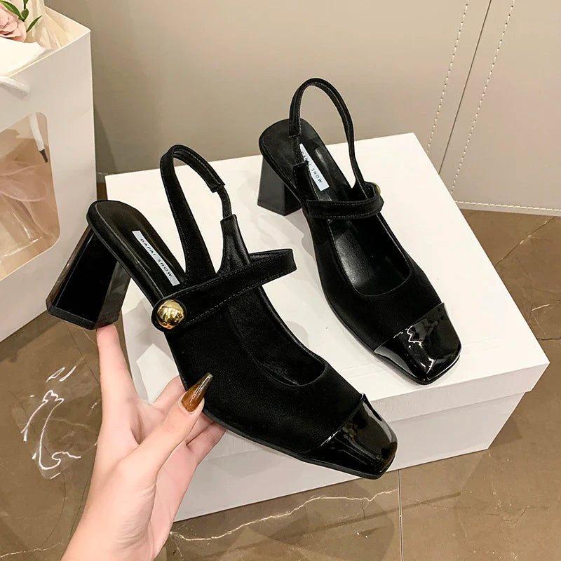 Leather Toe Block Heel