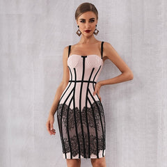 Elegant Strapless Lace Club Midi Celebrity Party Bodycon Dress