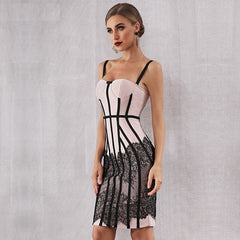 Elegant Strapless Lace Club Midi Celebrity Party Bodycon Dress