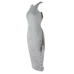Elegant O Neck Tank Sleeveless Striped Evening Party Bodycon Dress