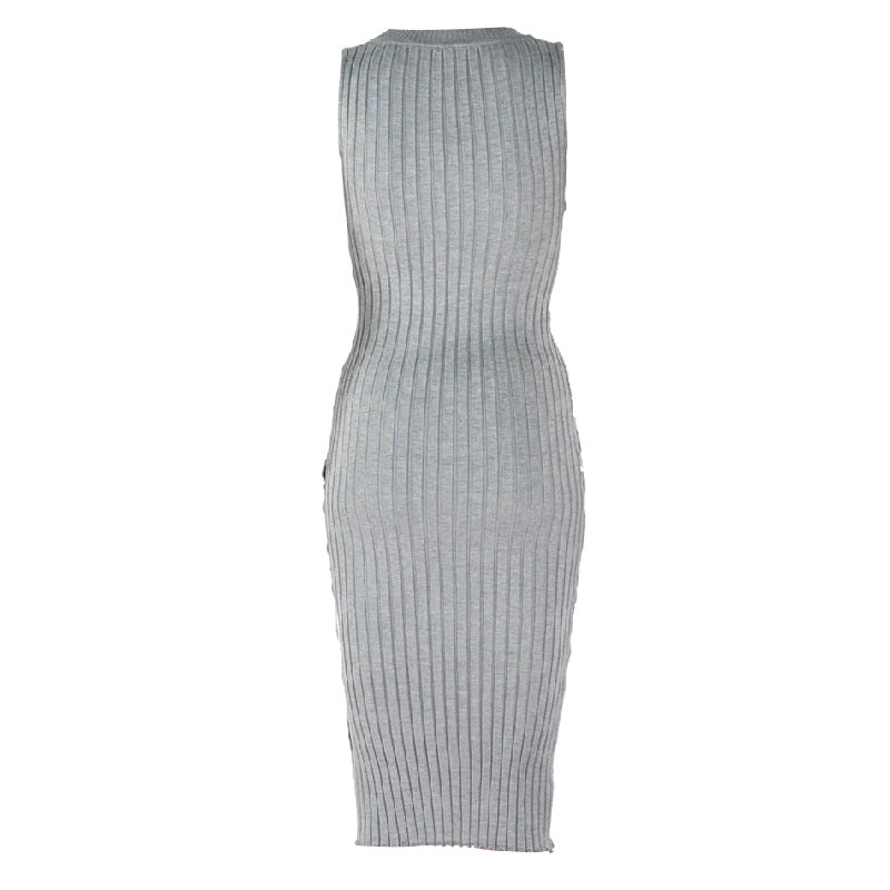 Elegant O Neck Tank Sleeveless Striped Evening Party Bodycon Dress