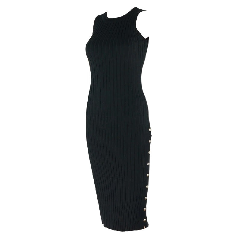 Elegant O Neck Tank Sleeveless Striped Evening Party Bodycon Dress