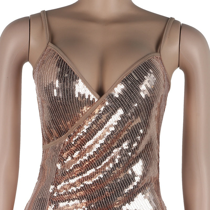 Tassel Split Sparkly Sequins Midi Bodycon Dresses