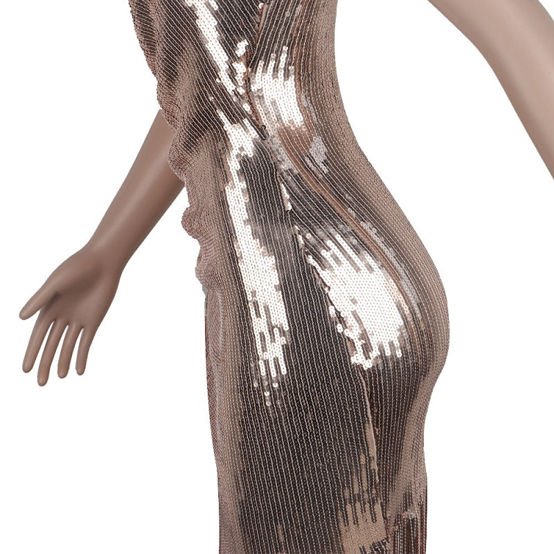Tassel Split Sparkly Sequins Midi Bodycon Dresses