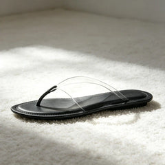 Transparent PVC Clip Toe Flip Flops Round-Toe Sewing Detail Flat Sandals Beach Sandals Sandalias