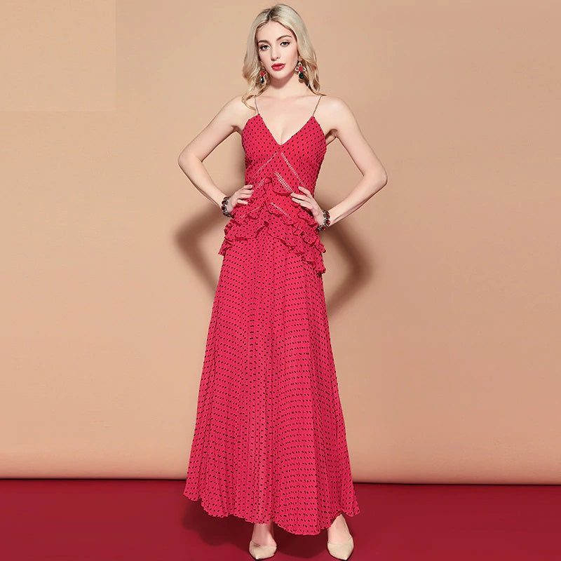 V Neck Backless Ruffles Holiday Party Bohemian Long Dress