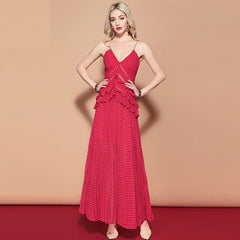V Neck Backless Ruffles Holiday Party Bohemian Long Dress
