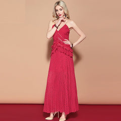 V Neck Backless Ruffles Holiday Party Bohemian Long Dress