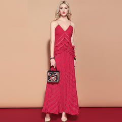 V Neck Backless Ruffles Holiday Party Bohemian Long Dress