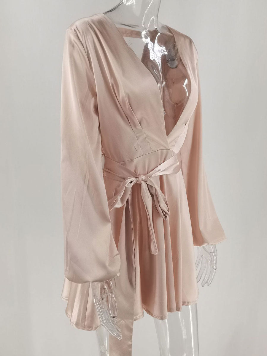 V-Neck Cut Out Long Sleeves Polyester Short Club Dress
