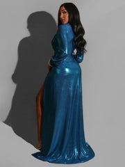 V Neck Long Sleeve Vent Party Dresses