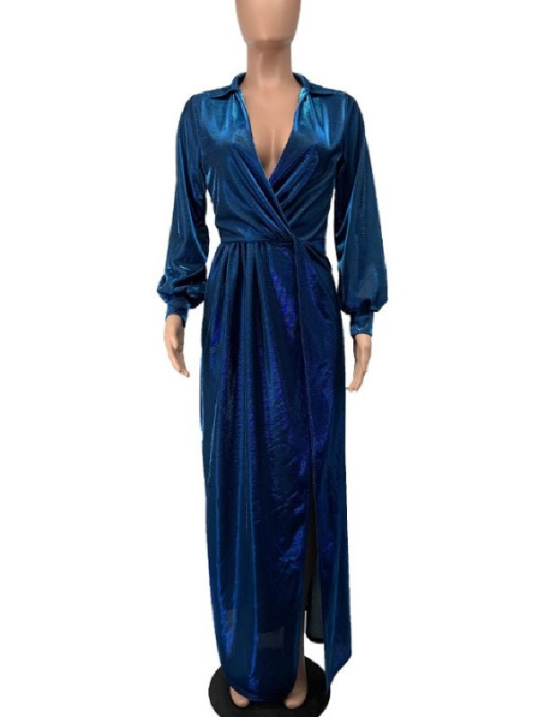 V Neck Long Sleeve Vent Party Dresses