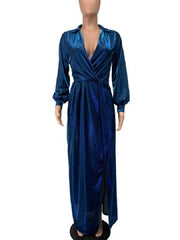 V Neck Long Sleeve Vent Party Dresses
