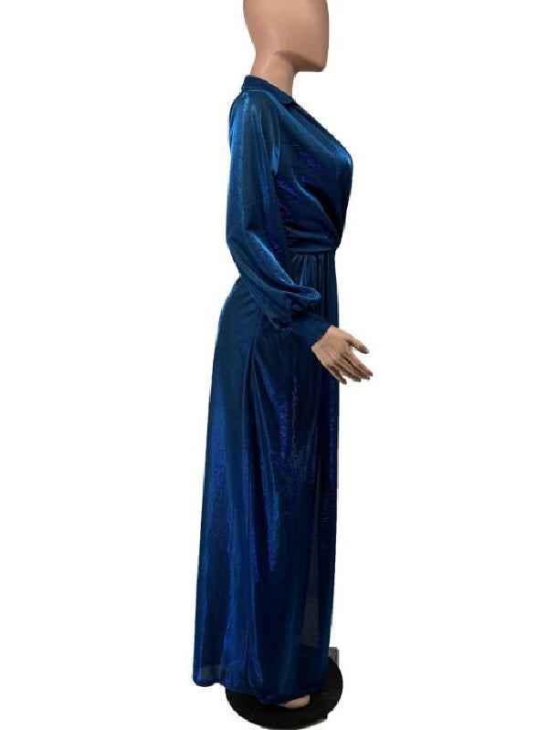 V Neck Long Sleeve Vent Party Dresses