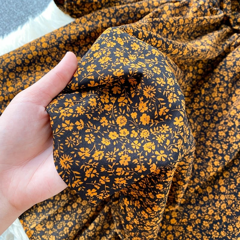 V Neck Puff Sleeve Elastic Ruched Floral Retro Print Dresses