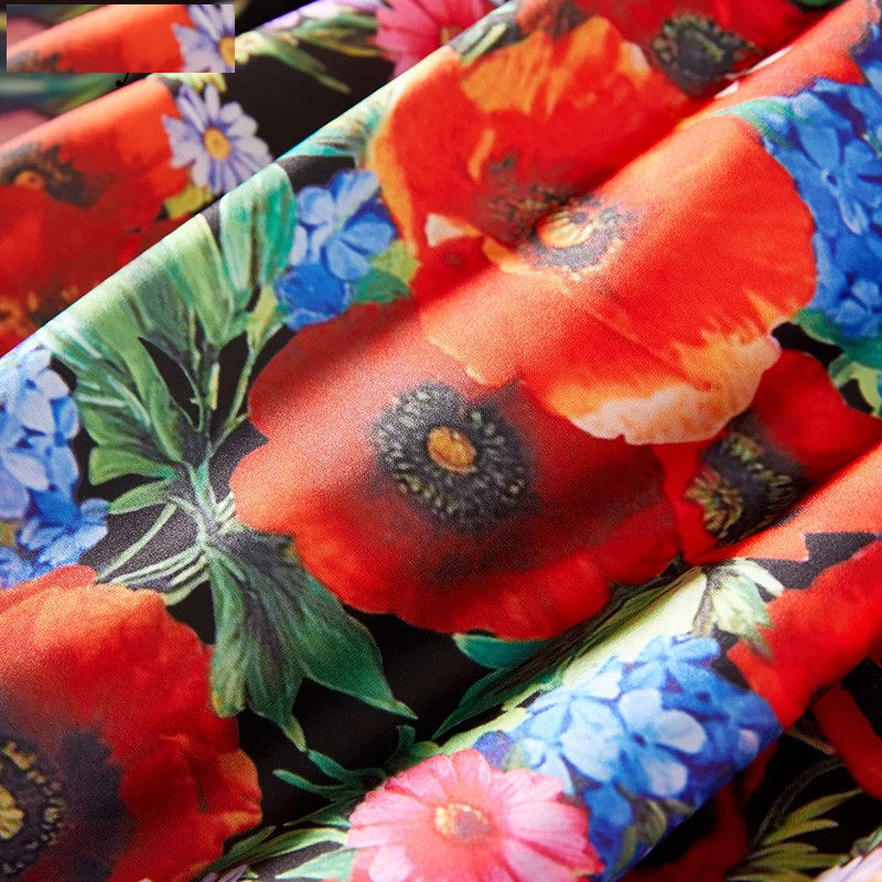 V-Neck Short Sleeve Dot Flower Print Ruffles Maxi Dress