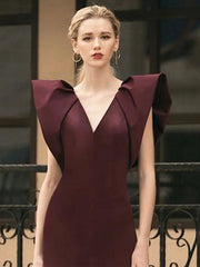 V Neck Short Sleeve Solid Evening Party Dress