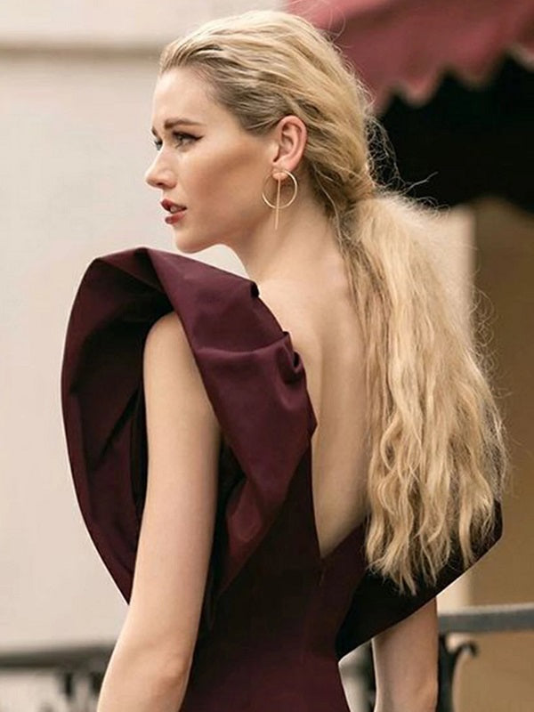 V Neck Short Sleeve Solid Evening Party Dress