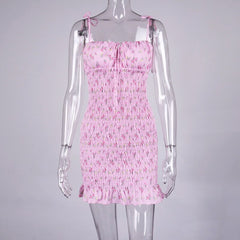 Lace V Neck Strap Off the Shoulder Bodycon Print Chiffon Mini Dress