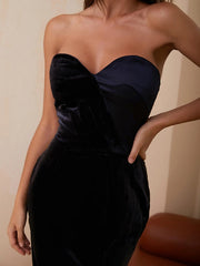 V Neck Velvet Midi Sleeveless Party Dress