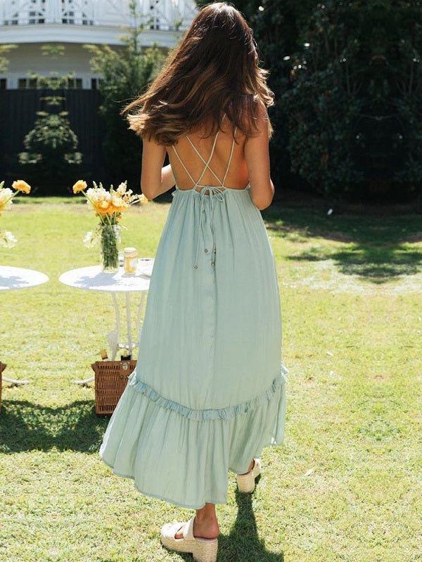 V-neck Casual High-waist Long Dress