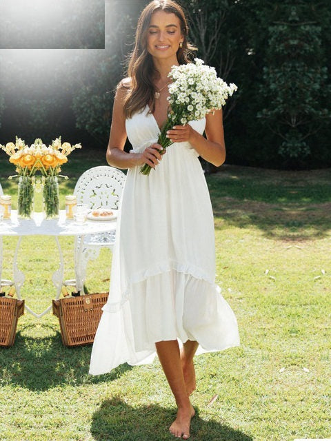 V-neck Casual High-waist Long Dress