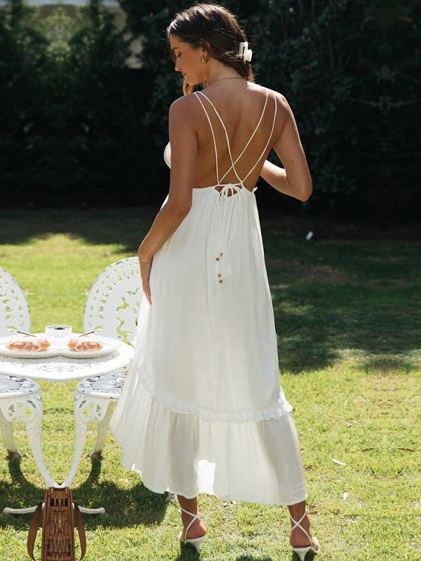 V-neck Casual High-waist Long Dress