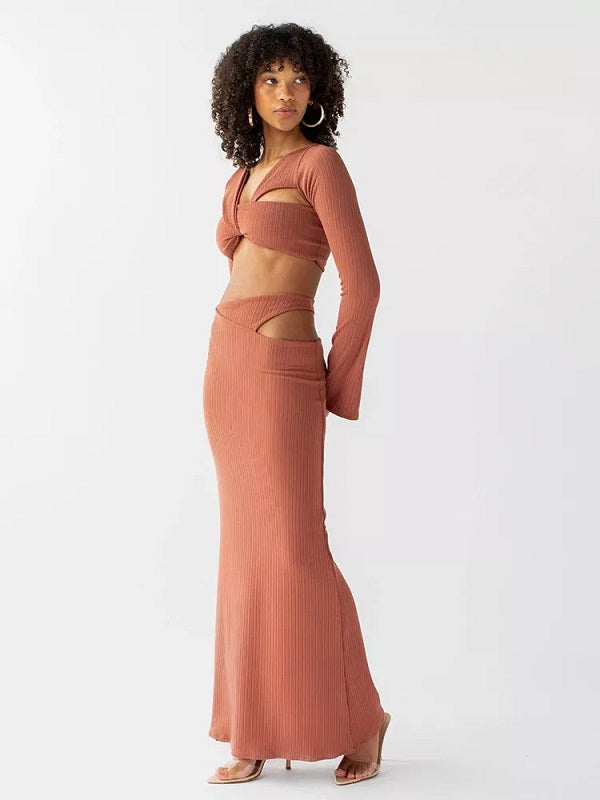V-neck Hollow Out Maxi Dress