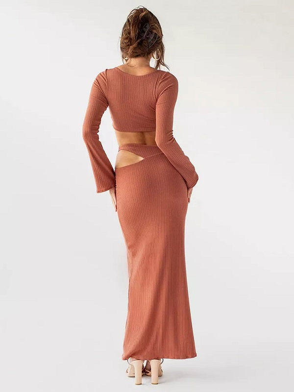 V-neck Hollow Out Maxi Dress