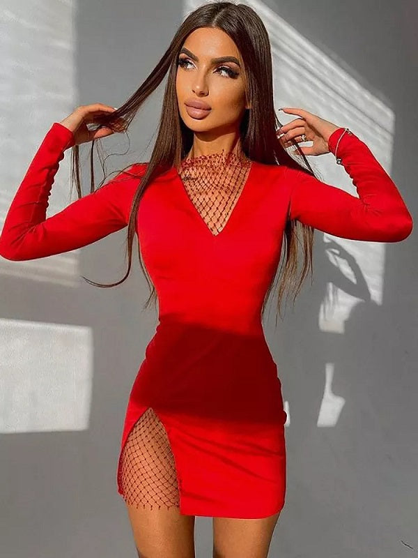 V-neck Long Sleeve Elegant Party Dress