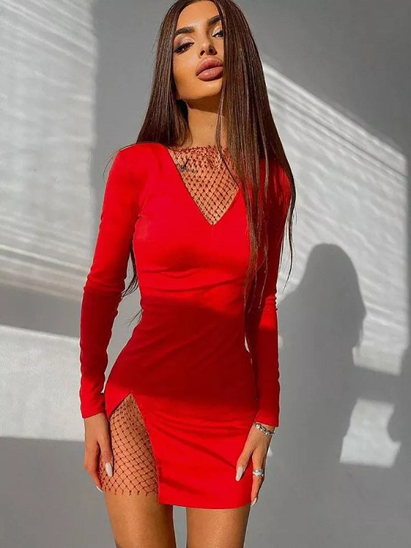V-neck Long Sleeve Elegant Party Dress