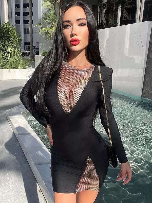 V-neck Long Sleeve Elegant Party Dress