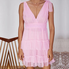 V-neck Ruffles Backless Mini Dress