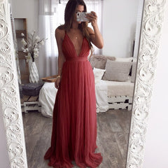 deep v neck long party dress