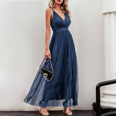 deep v neck long party dress