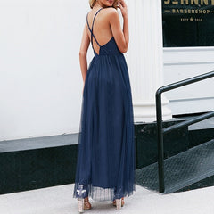 deep v neck long party dress