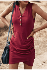 solid v-neck sleeveless short dress