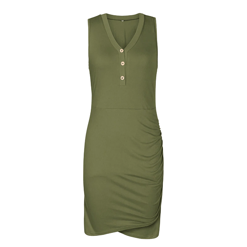 solid v-neck sleeveless short dress