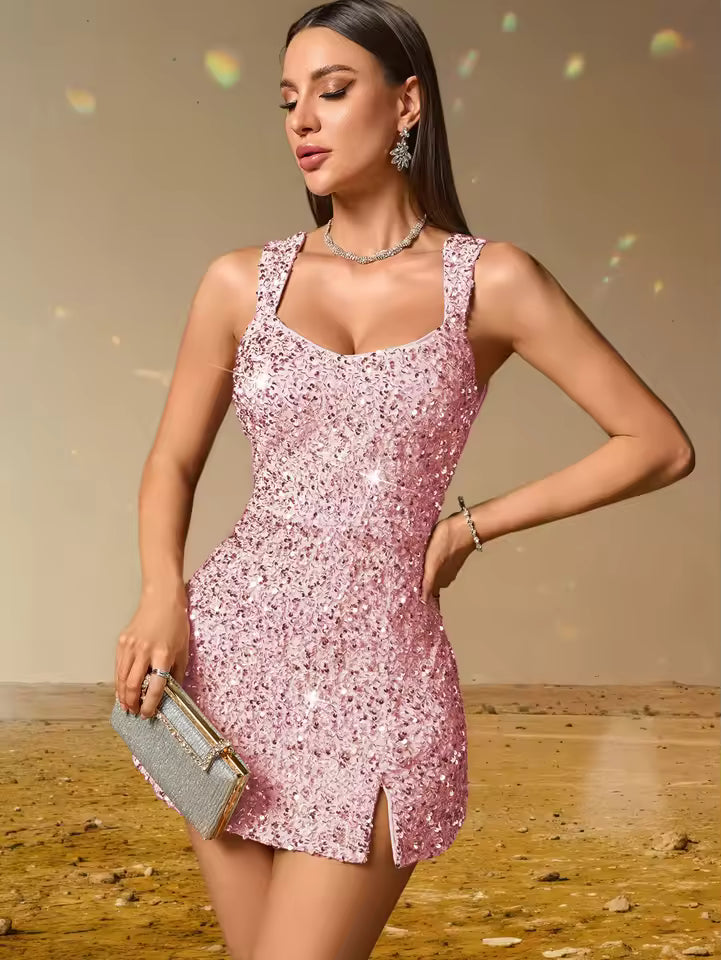 Elegant Backless Sequin Cocktail Party Short Birthday Evening Dresses