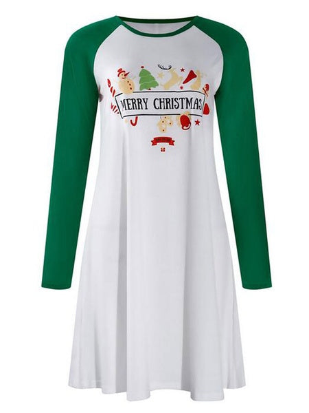 Shift Dresses Jewel Neck Polyester Christmas Pattern Tunic Dress
