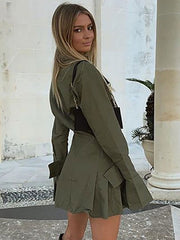 Shift Dresses Turndown Collar Buttons Long Sleeves Polyester Layered Midi Shirt Dresses