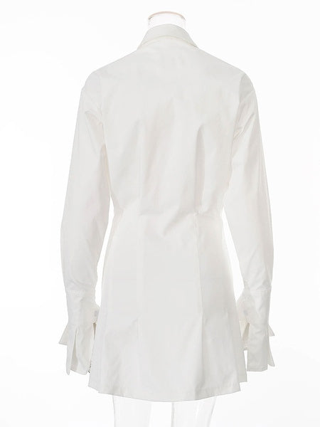 Shift Dresses Turndown Collar Buttons Long Sleeves Polyester Layered Midi Shirt Dresses