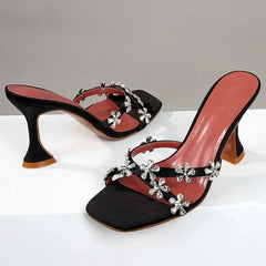 Shiny Crystal Flowers Decorative Sandals Elegant High Heel