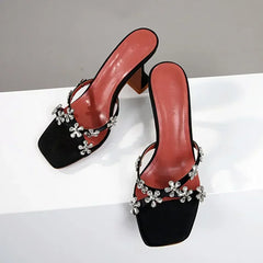 Shiny Crystal Flowers Decorative Sandals Elegant High Heel