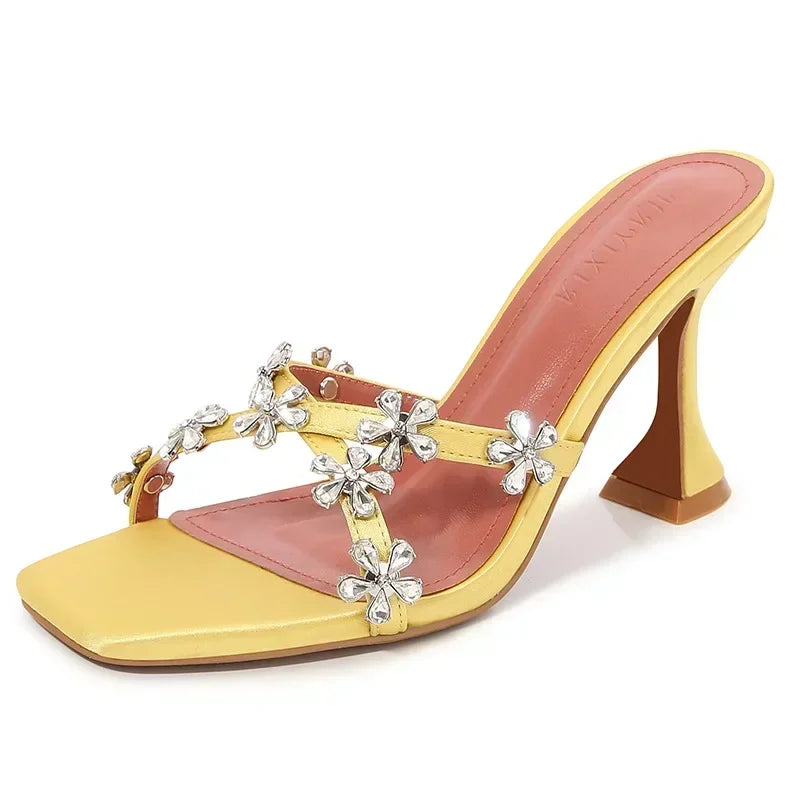 Shiny Crystal Flowers Decorative Sandals Elegant High Heel