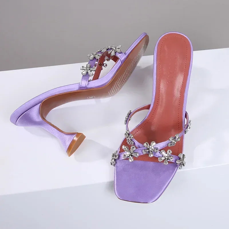 Shiny Crystal Flowers Decorative Sandals Elegant High Heel