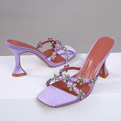 Shiny Crystal Flowers Decorative Sandals Elegant High Heel